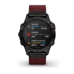 Garmin Run Fenix 6 Sapphire Smartwatch - Black DLC With Heathered Red Nylon Band 19 Garmin Run Fenix 6 Sapphire Smartwatch - Black DLC With Heathered Red Nylon Band