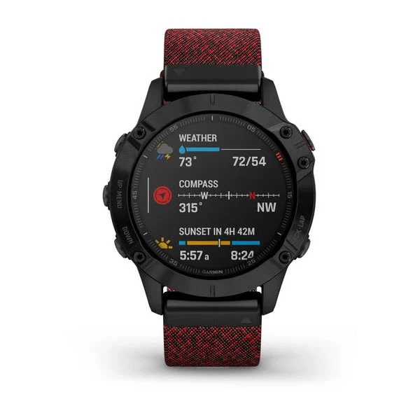 Garmin Run Fenix 6 Sapphire Smartwatch - Black DLC With Heathered Red Nylon Band 10 Garmin Run Fenix 6 Sapphire Smartwatch - Black DLC With Heathered Red Nylon Band