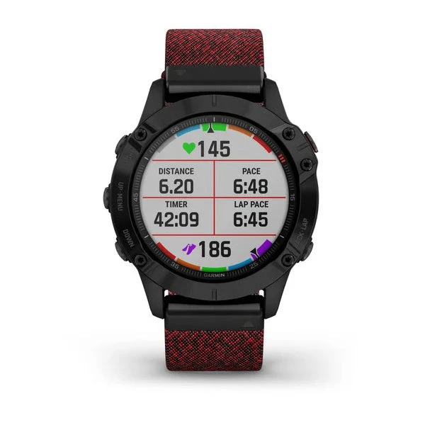 Garmin Run Fenix 6 Sapphire Smartwatch - Black DLC With Heathered Red Nylon Band 9 Garmin Run Fenix 6 Sapphire Smartwatch - Black DLC With Heathered Red Nylon Band