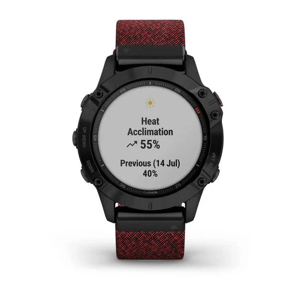 Garmin Run Fenix 6 Sapphire Smartwatch - Black DLC With Heathered Red Nylon Band 7 Garmin Run Fenix 6 Sapphire Smartwatch - Black DLC With Heathered Red Nylon Band