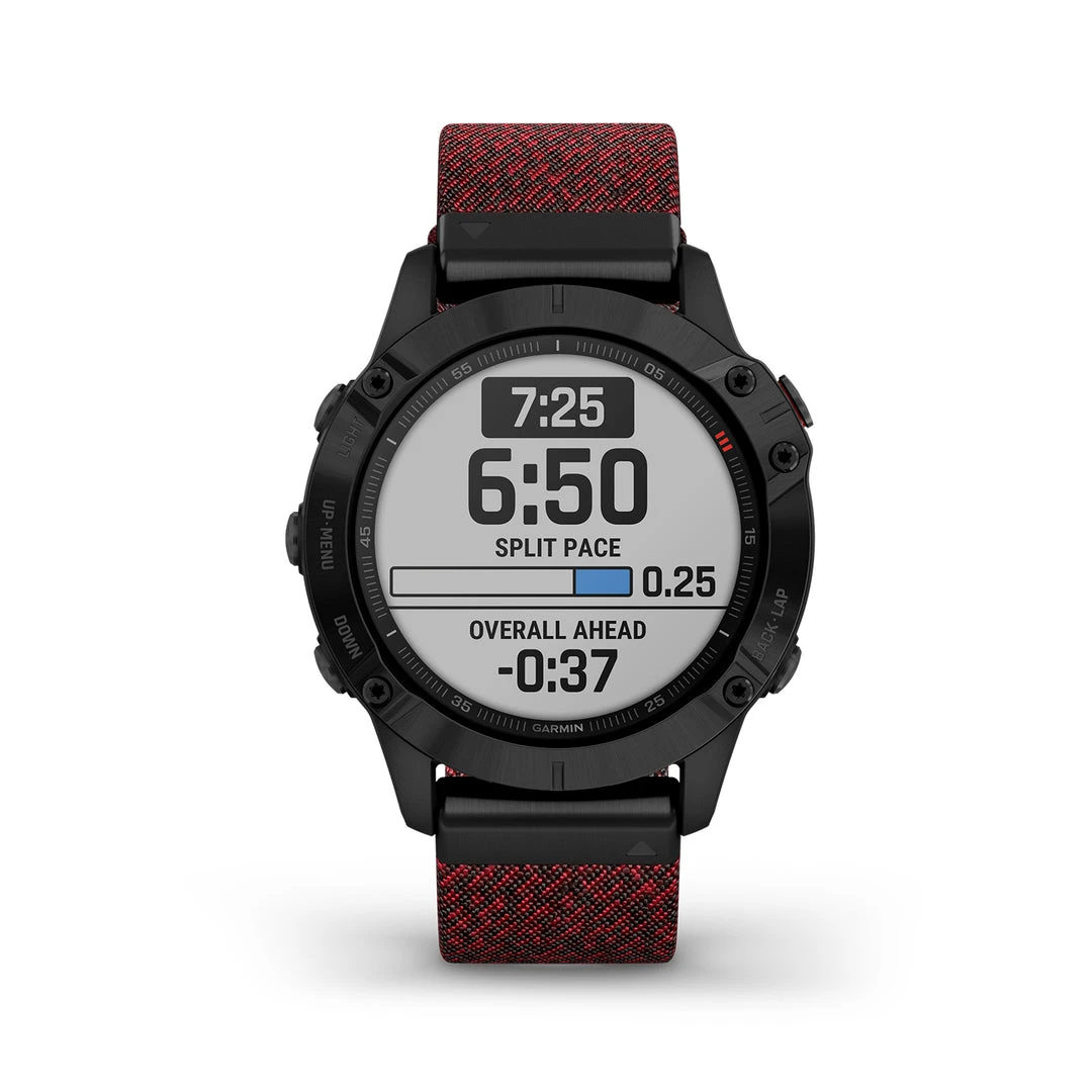 Garmin Run Fenix 6 Sapphire Smartwatch - Black DLC With Heathered Red Nylon Band 5 Garmin Run Fenix 6 Sapphire Smartwatch - Black DLC With Heathered Red Nylon Band