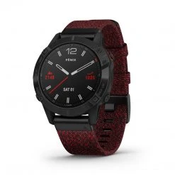 Garmin Run Fenix 6 Sapphire Smartwatch - Black DLC With Heathered Red Nylon Band
