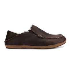 Olukai Men's Moloā Nubuck Leather Slipper - Dark Wood- Regular (D)
