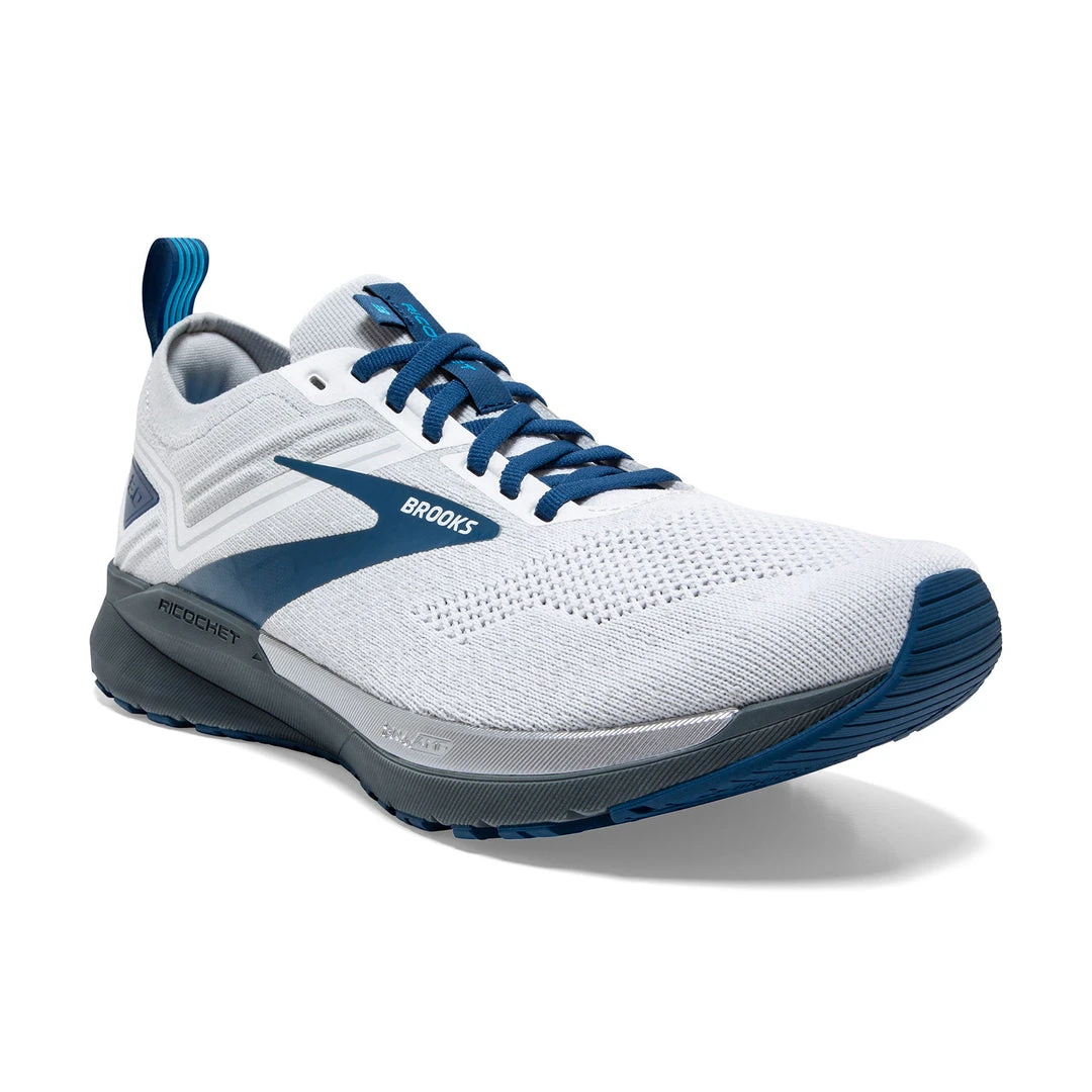 Brooks Men's Ricochet 3 Running Shoe - White/Grey/Blue - Regular (D) 3 Brooks Men's Ricochet 3 Running Shoe - White/Grey/Blue - Regular (D)