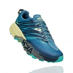 HOKA Shoes Women's Speedgoat 4 Trail Running Shoe - Provincial Blue/Luminary Green - Regular (B)