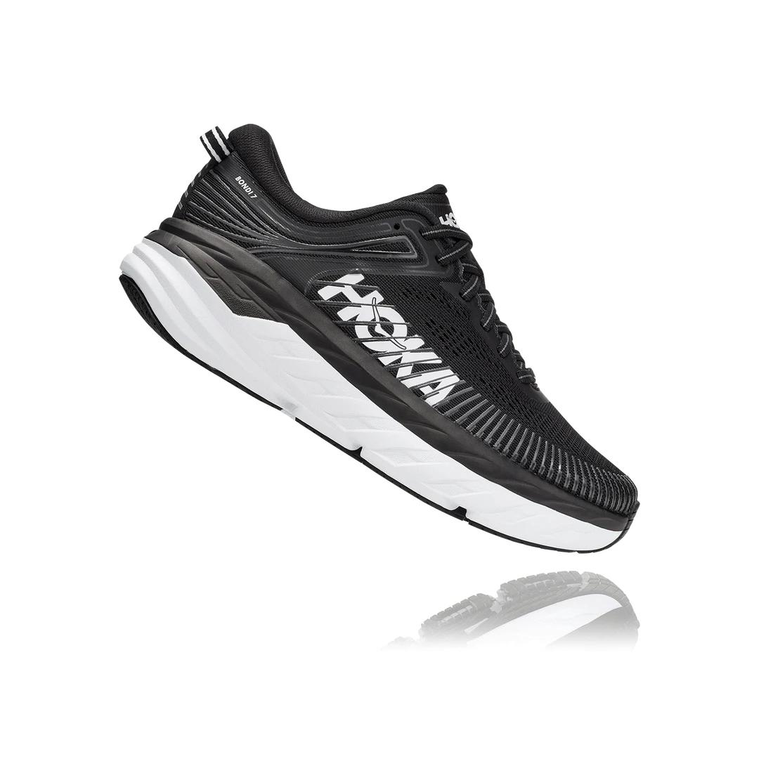 HOKA Women's Bondi 7 Running Shoe - Black/White - Wide (D) 1 HOKA Women's Bondi 7 Running Shoe - Black/White - Wide (D)