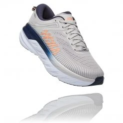 HOKA Women's Bondi 7 Running Shoe - Lunar Rock/Black Iris - Wide (D) Shoes