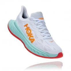 HOKA Shoes Men's Carbon X2 Running Shoe - White/Blazing Orange - Regular (D)