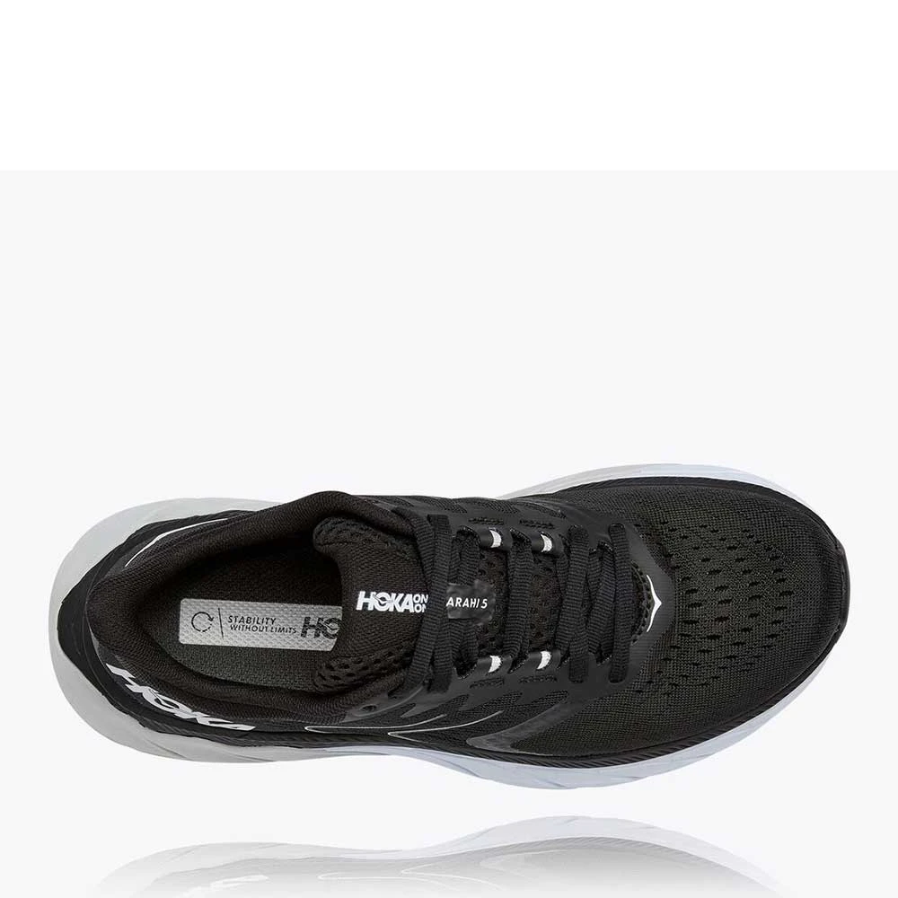 HOKA Women's Arahi 5 Running Shoe- Black/White- Regular (B) 5 HOKA Women's Arahi 5 Running Shoe- Black/White- Regular (B)