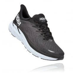 HOKA Men's Clifton 8 Running Shoe - Black/White - Wide (2E) Shoes