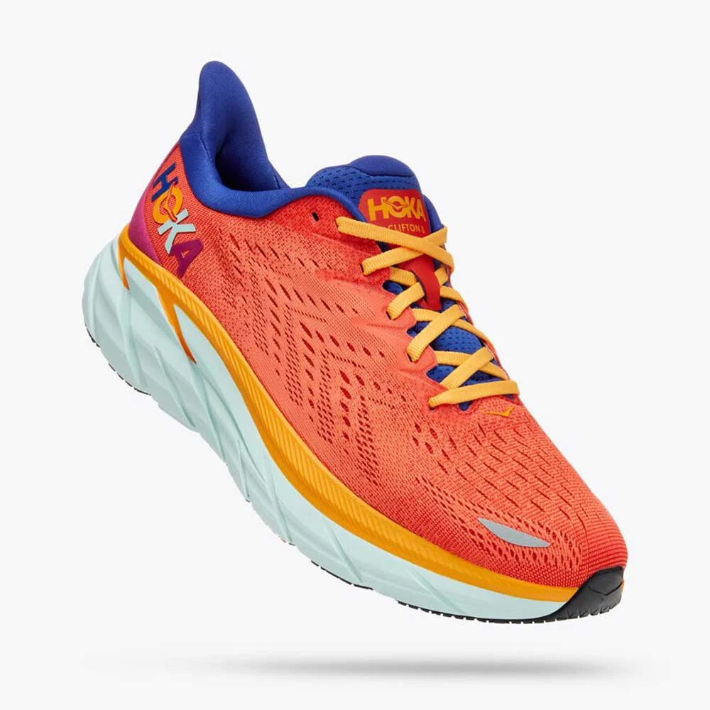 HOKA Men's Clifton 8 Running Shoe- Fiesta/Bluing- Regular (D) 2 HOKA Men's Clifton 8 Running Shoe- Fiesta/Bluing- Regular (D)