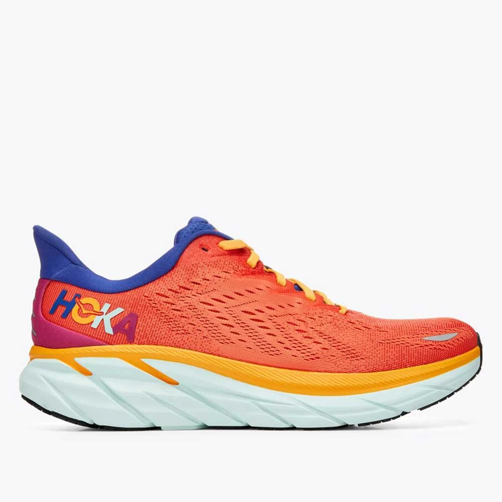 HOKA Men's Clifton 8 Running Shoe- Fiesta/Bluing- Regular (D) 6 HOKA Men's Clifton 8 Running Shoe- Fiesta/Bluing- Regular (D)
