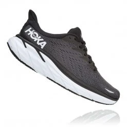 HOKA Shoes Women's Clifton 8 Running Shoe - Black/White - Regular (B)