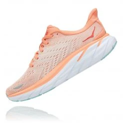 HOKA Women's Clifton 8 Running Shoe - Cantaloupe/Silver Peony - Regular (B) Shoes