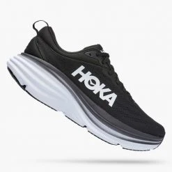 HOKA Men's Bondi 8 Running Shoe- Black/White- Wide (2E)