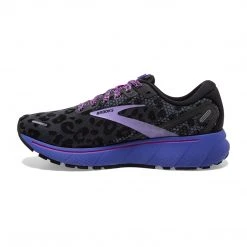 Brooks Women's Ghost 14 Electric Cheetah Running Shoe - Ebony/Black/Purple - Regular (B) Shoes