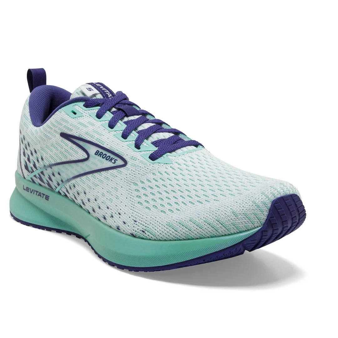 Brooks Shoes Women's Levitate 5 Running Shoe - White/Navy Blue/Yucca - Regular (B) 3 Brooks Shoes Women's Levitate 5 Running Shoe - White/Navy Blue/Yucca - Regular (B)