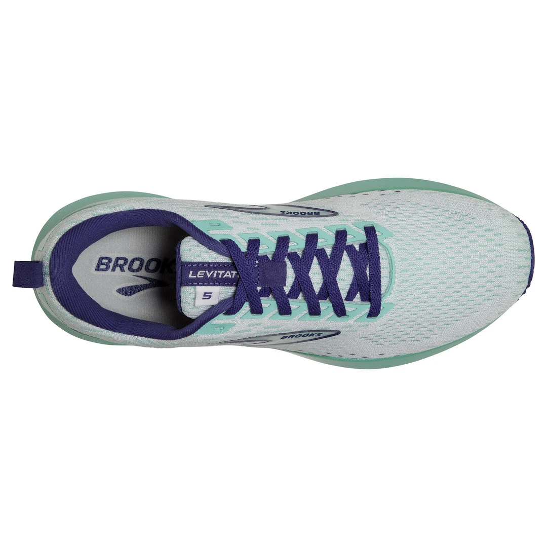 Brooks Shoes Women's Levitate 5 Running Shoe - White/Navy Blue/Yucca - Regular (B) 6 Brooks Shoes Women's Levitate 5 Running Shoe - White/Navy Blue/Yucca - Regular (B)