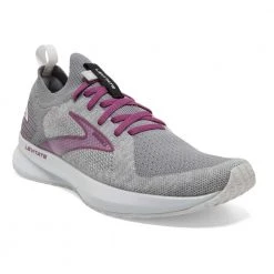 Brooks Women's Levitate StealthFit 5 Running Shoe - White/Grey/Baton Rouge- Regular (B)