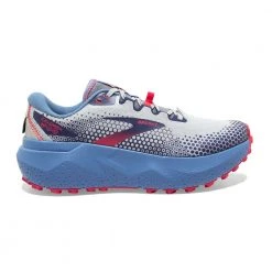 Brooks Women's Caldera 6 Trail Running Shoe- Oyster/Blissful Blue/Pink - Regular (B)