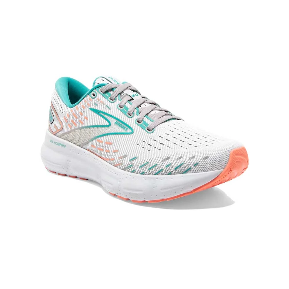 Brooks Women's Glycerin 20 Running Shoe- Oyster/Latigo Bay/Coral - Regular (B) Shoes 2 Brooks Women's Glycerin 20 Running Shoe- Oyster/Latigo Bay/Coral - Regular (B) Shoes