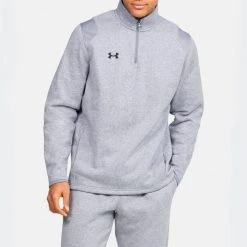 Under Armour Apparel Men's UA Hustle Fleece 1/4 Zip Top - True Grey Heather/Black