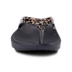 OOfos Shoes Women's OOlala Limited Sandal - Black/Leopard- Regular (B)