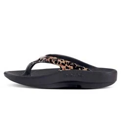 OOfos Shoes Women's OOlala Limited Sandal - Black/Leopard- Regular (B)