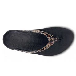 OOfos Shoes Women's OOlala Limited Sandal - Black/Leopard- Regular (B)