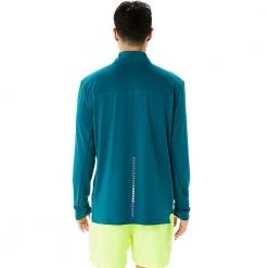 Asics Apparel Men's Ready Set Half Zip WCH - Velvet Pine/Safety Yellow 9 Asics Apparel Men's Ready Set Half Zip WCH - Velvet Pine/Safety Yellow