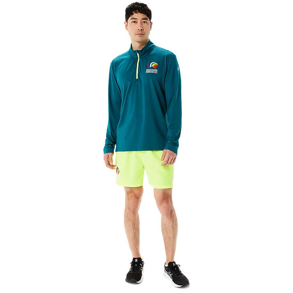 Asics Apparel Men's Ready Set Half Zip WCH - Velvet Pine/Safety Yellow 5 Asics Apparel Men's Ready Set Half Zip WCH - Velvet Pine/Safety Yellow