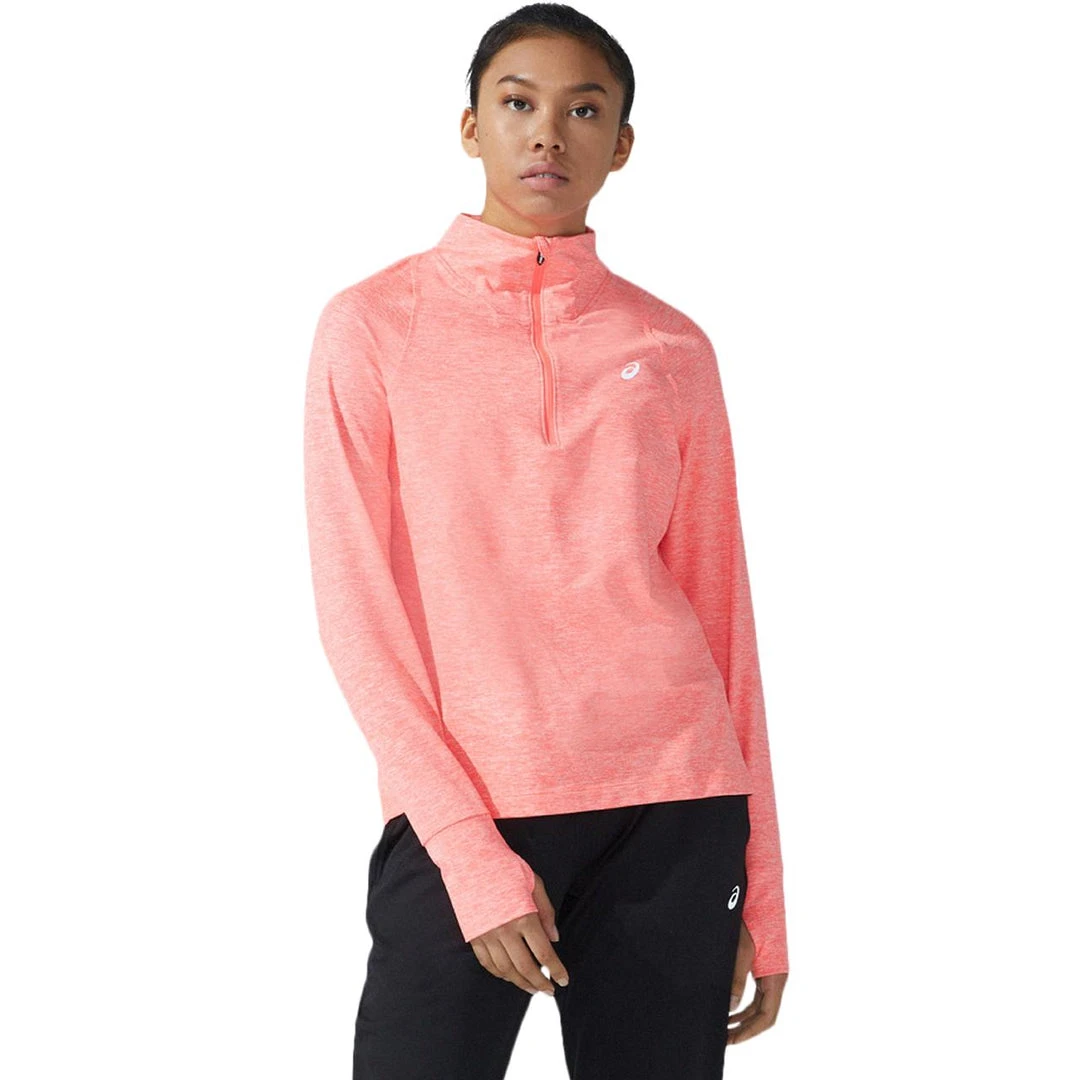 Asics Tops Women's Thermopolis Half Zip - Blazing Coral Heather 1 Asics Tops Women's Thermopolis Half Zip - Blazing Coral Heather