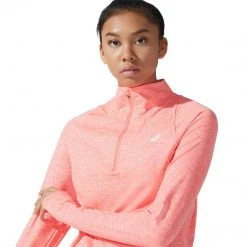Asics Tops Women's Thermopolis Half Zip - Blazing Coral Heather 9 Asics Tops Women's Thermopolis Half Zip - Blazing Coral Heather