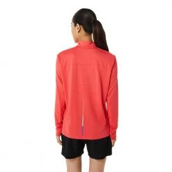 Asics Women's Ready Set Half Zip WCH - Light Red/Safety Yellow