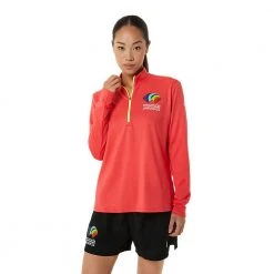 Asics Women's Ready Set Half Zip WCH - Light Red/Safety Yellow