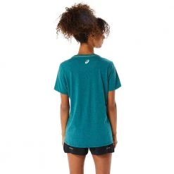 Asics Women's Graphic V-Neck WCH Top - Velvet Pine Heather