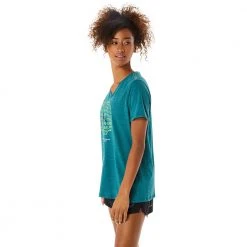 Asics Women's Graphic V-Neck WCH Top - Velvet Pine Heather