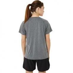 Asics Women's Ready-Set Lyte V-Neck Short Sleeve Top - Dark Grey Heather