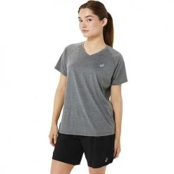 Asics Women's Ready-Set Lyte V-Neck Short Sleeve Top - Dark Grey Heather 7 Asics Women's Ready-Set Lyte V-Neck Short Sleeve Top - Dark Grey Heather