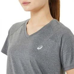 Asics Women's Ready-Set Lyte V-Neck Short Sleeve Top - Dark Grey Heather 9 Asics Women's Ready-Set Lyte V-Neck Short Sleeve Top - Dark Grey Heather