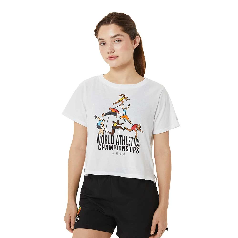 Asics Tops Women's Graphic Crop Top WCH - Brilliant White 1 Asics Tops Women's Graphic Crop Top WCH - Brilliant White