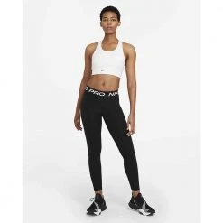 Women's Nike Swoosh Longline Bra Med Padded - White/Black Bras