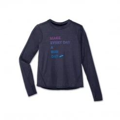 Brooks Tops Women's Distance Graphic Long Sleeve Top - Heather Navy/Everyday