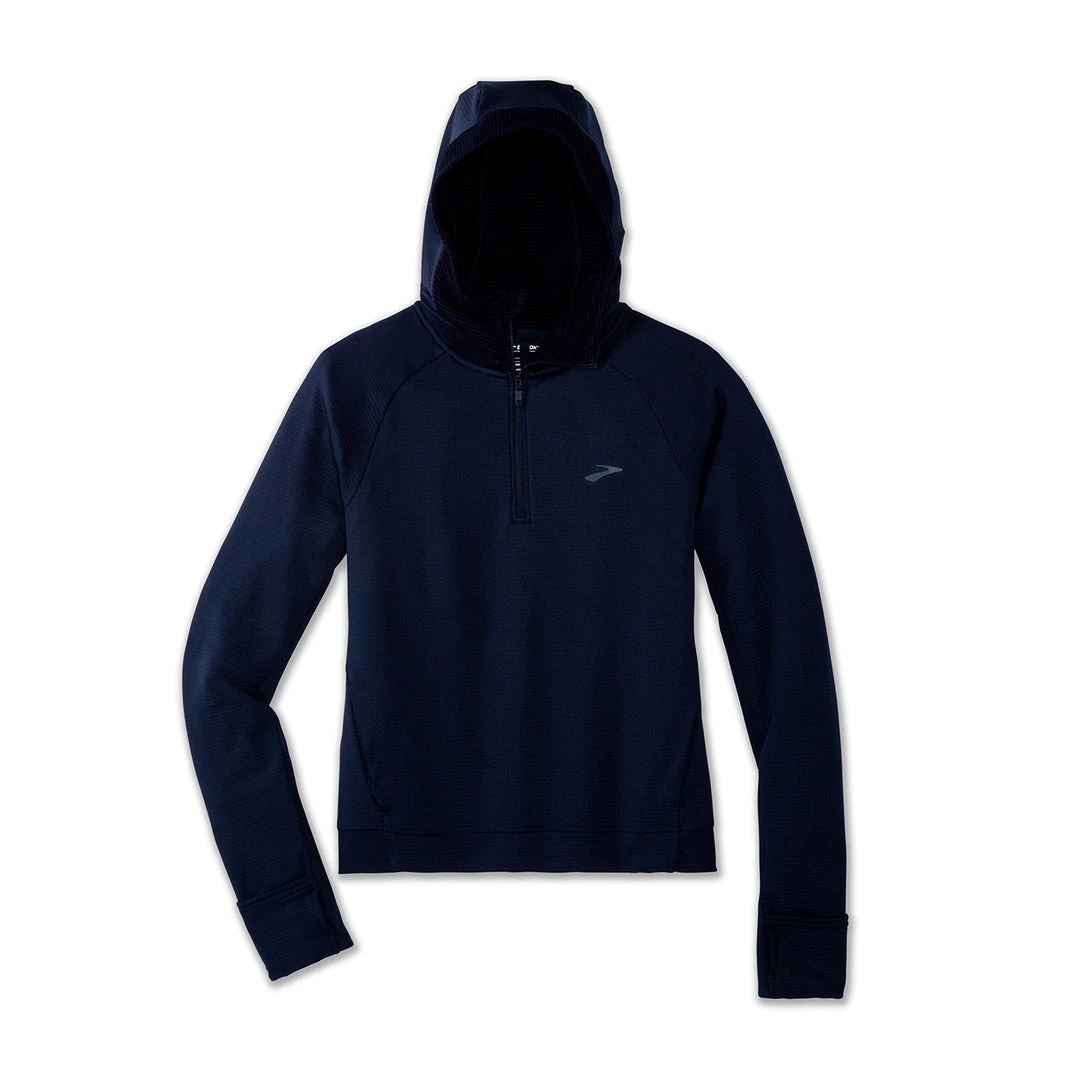 Brooks Women's Notch Thermal Hoodie - Navy Tops 1 Brooks Women's Notch Thermal Hoodie - Navy Tops