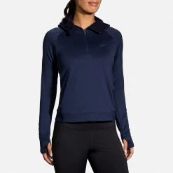 Brooks Women's Notch Thermal Hoodie - Navy Tops