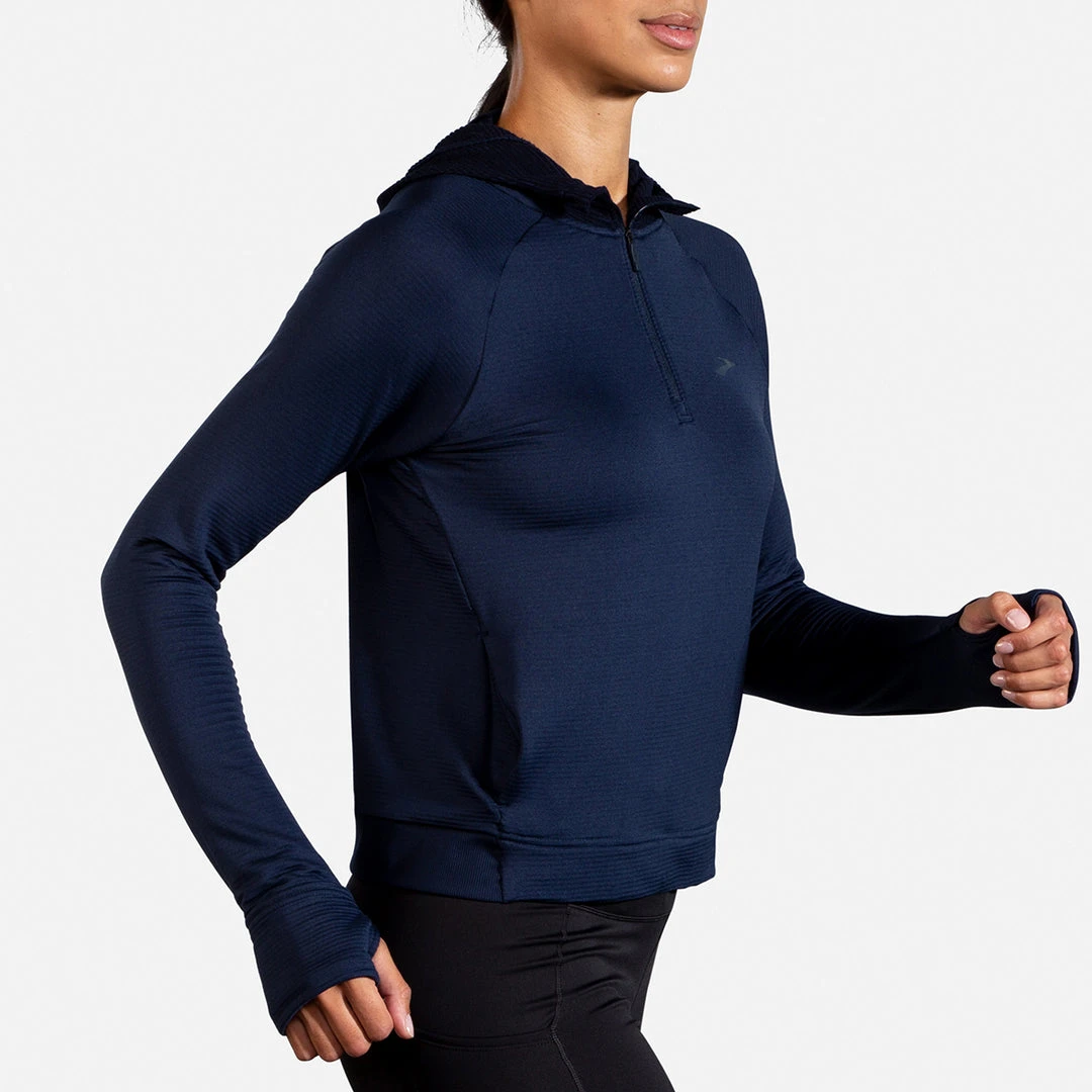 Brooks Women's Notch Thermal Hoodie - Navy Tops 4 Brooks Women's Notch Thermal Hoodie - Navy Tops