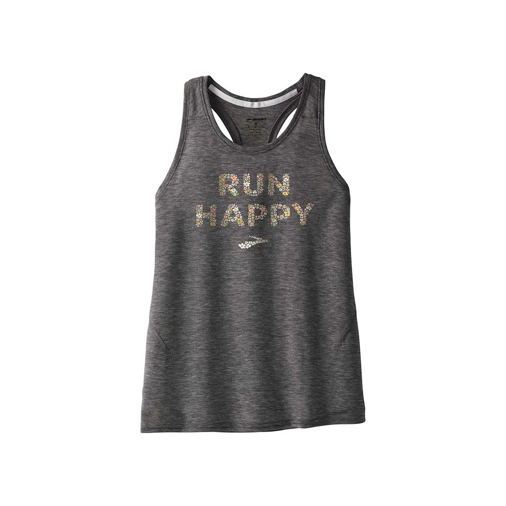 Brooks Women's Distance Graphic Tank - Heather Shadow Grey/Floral 1 Brooks Women's Distance Graphic Tank - Heather Shadow Grey/Floral