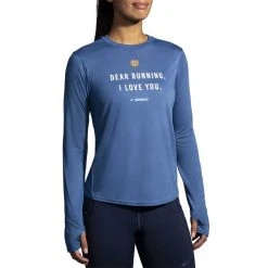 Brooks Tops Women's Distance Graphic Long Sleeve - Blue Ash/Dear Running