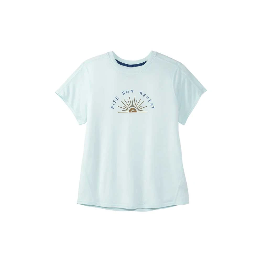 Brooks Women's Distance Graphic Short Sleeve - Ice Blue/Rise And Run 1 Brooks Women's Distance Graphic Short Sleeve - Ice Blue/Rise And Run