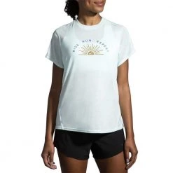 Brooks Women's Distance Graphic Short Sleeve - Ice Blue/Rise And Run 7 Brooks Women's Distance Graphic Short Sleeve - Ice Blue/Rise And Run